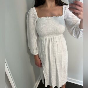 Linen smocked midi dress
